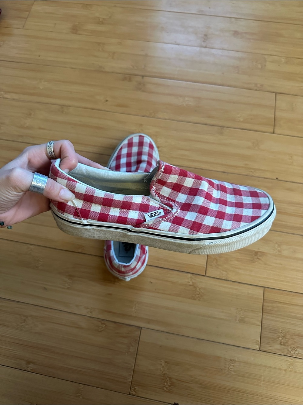 Vans Red and White Gingham Slip-On Sneakers - Picture 3 of 5